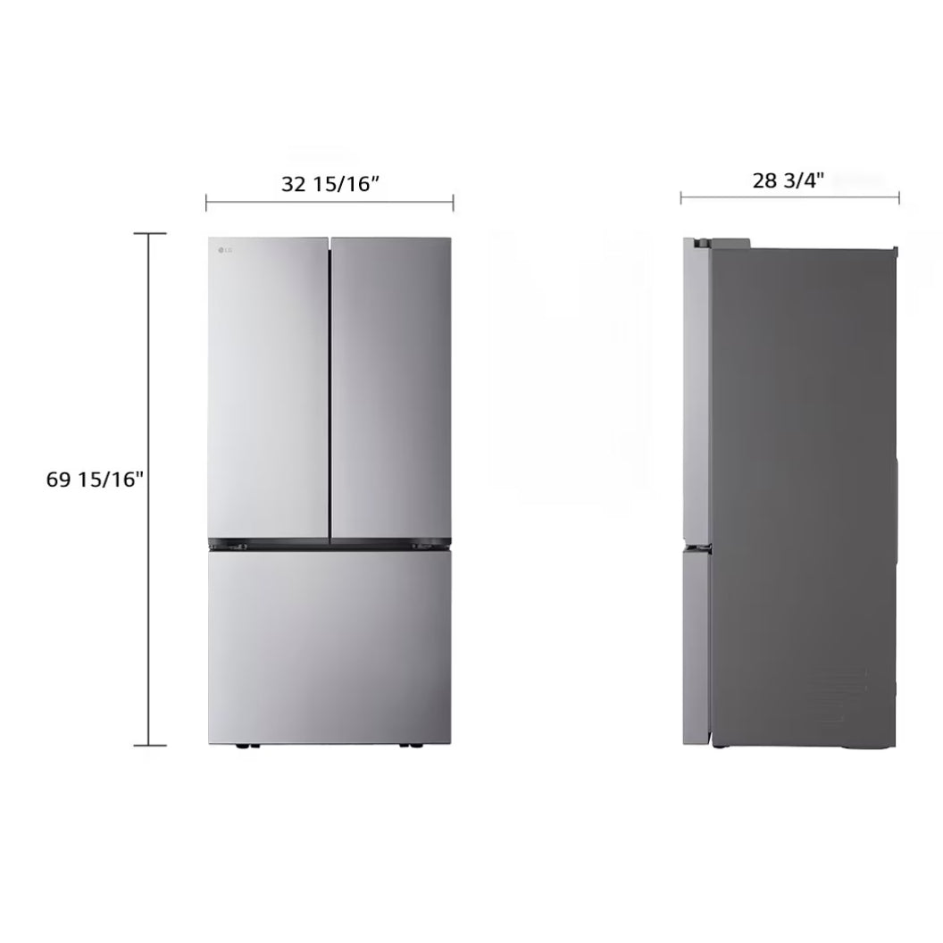 Réfrigérateur porte française 33 po 3 portes 20,8 pi³ Inox Machine à glaçons