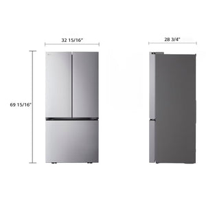 Réfrigérateur porte française 33 po 3 portes 20,8 pi³ Inox Machine à glaçons