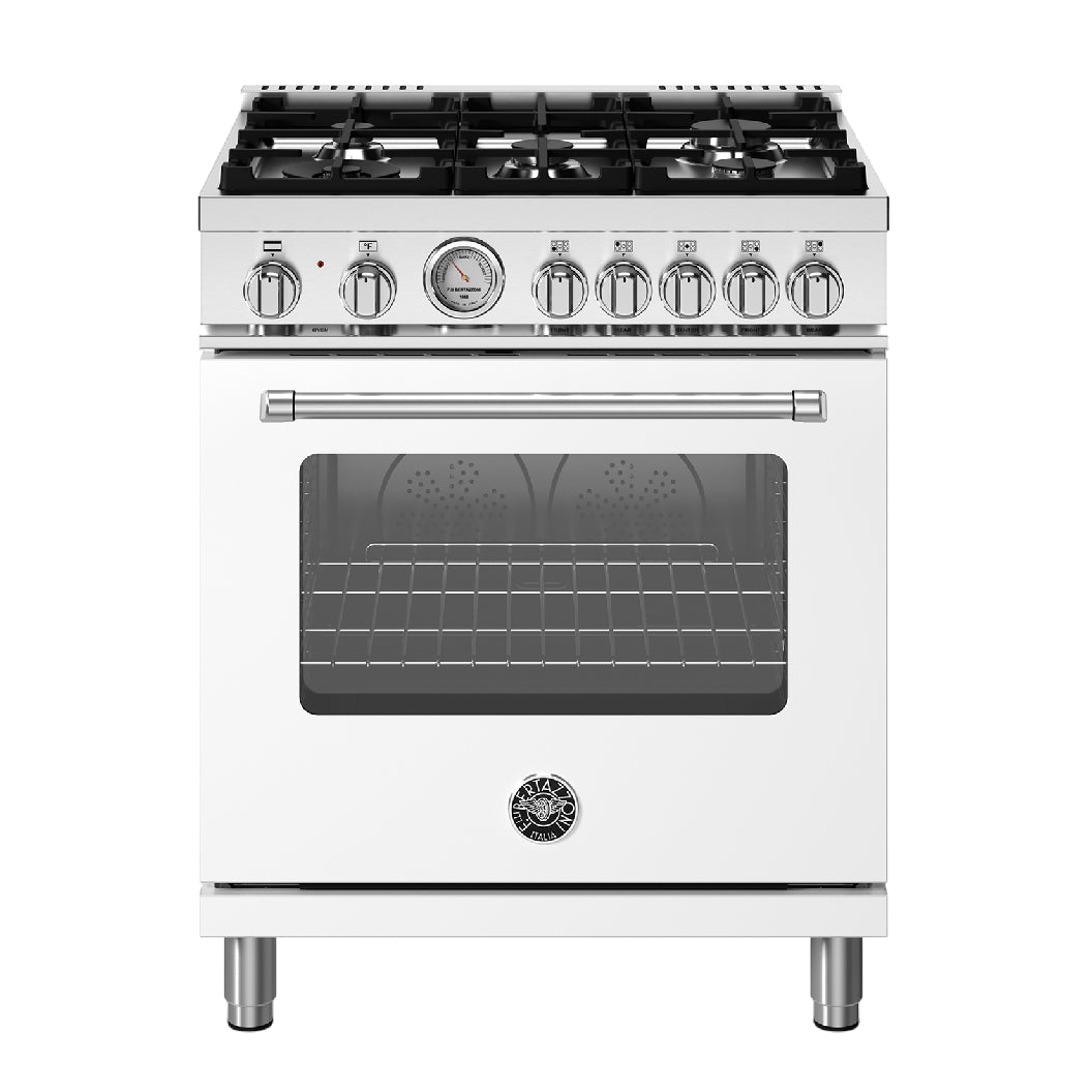Cuisinière au gaz 30 po, 4,7 pi³ Blanc - Série Master avec 5 brûleurs MonoBloc en fonte