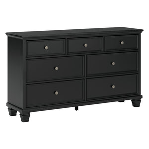 Bureau à 7 tiroirs en bois et placage noir - Lanolee