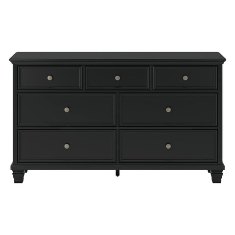Bureau à 7 tiroirs en bois et placage noir - Lanolee