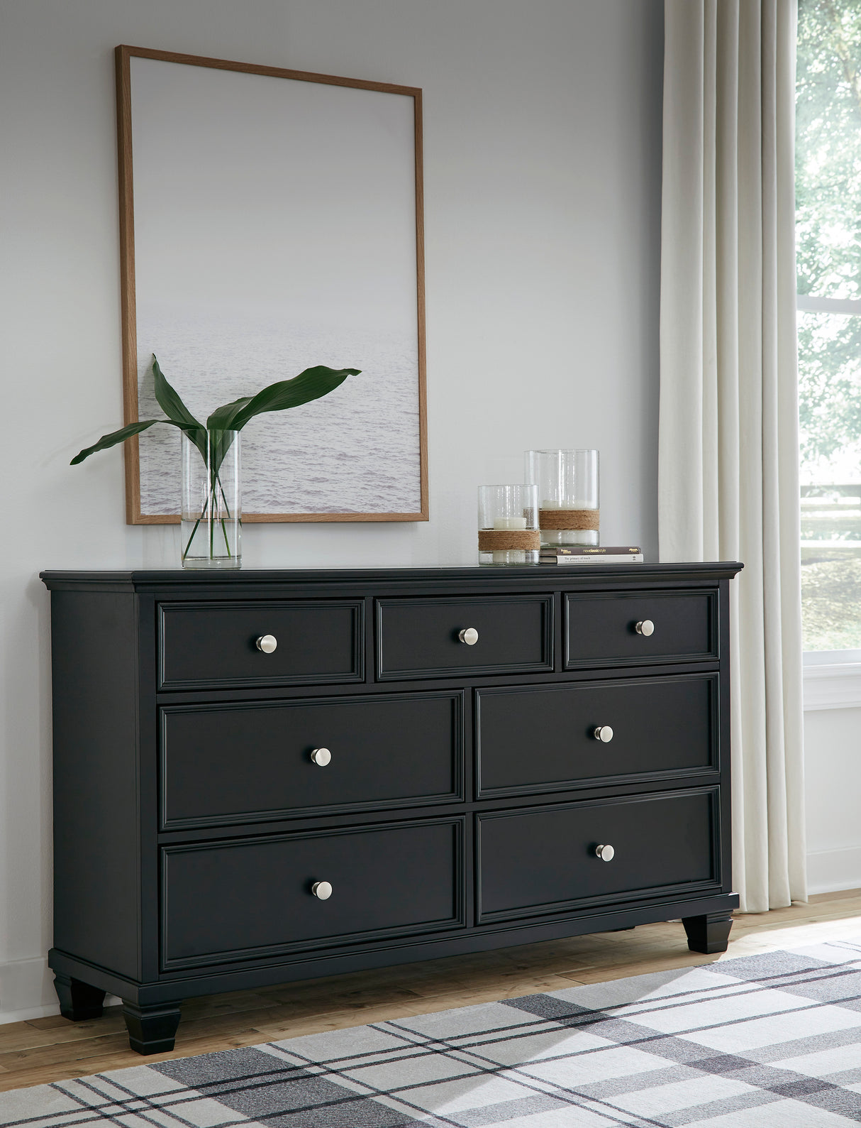 Bureau à 7 tiroirs en bois et placage noir - Lanolee