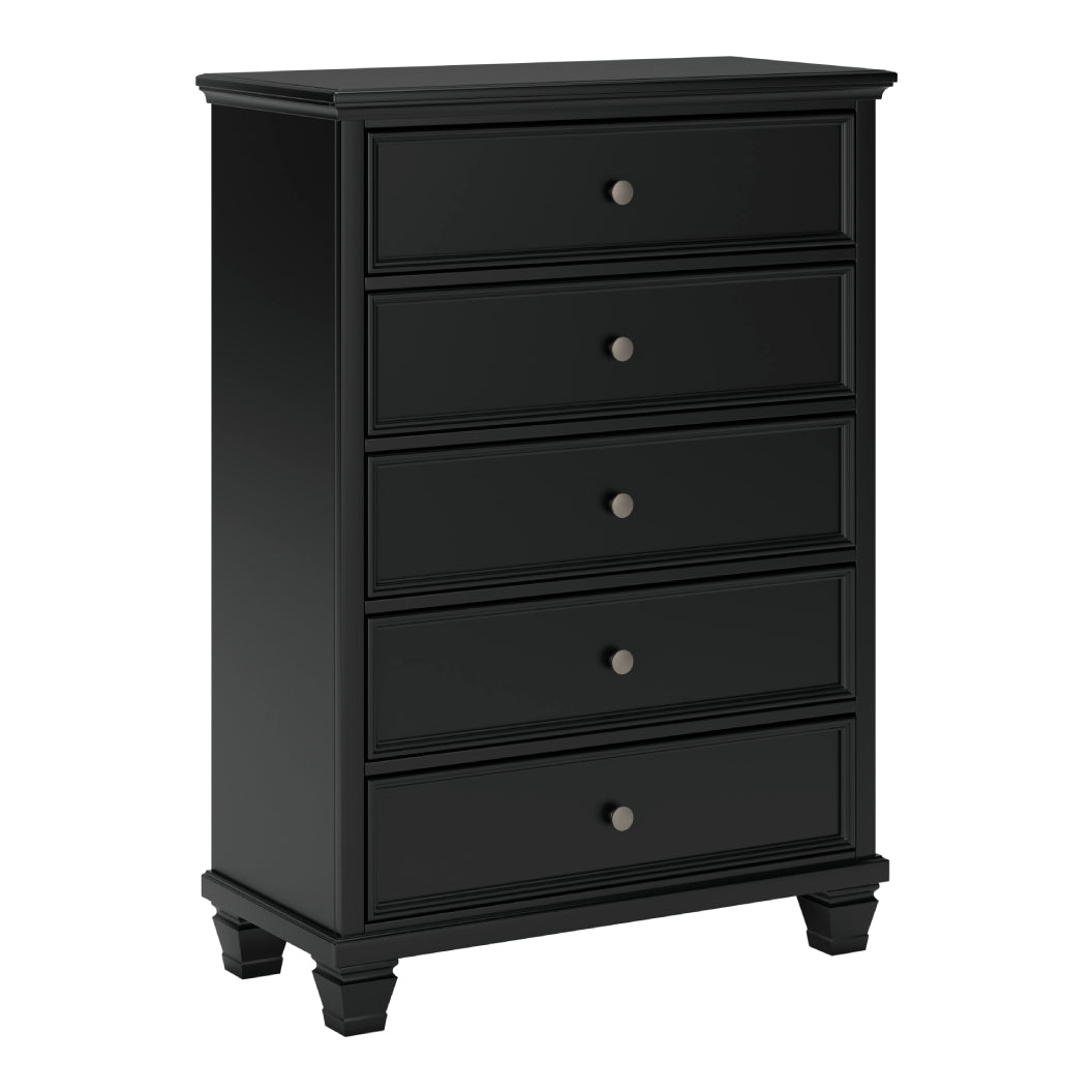 Commode à 5 tiroirs en bois et placage noir