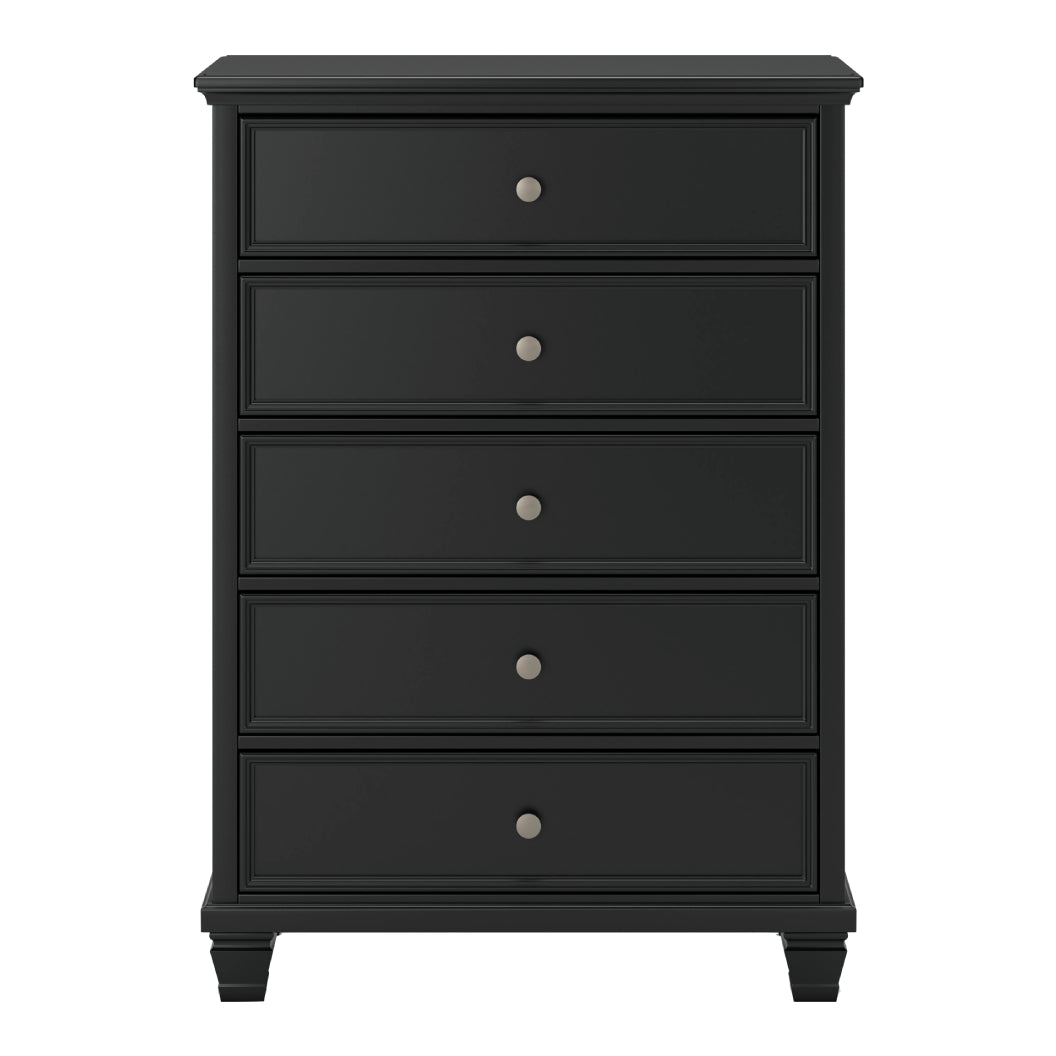 Commode à 5 tiroirs en bois et placage noir