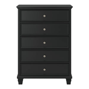 Commode à 5 tiroirs en bois et placage noir