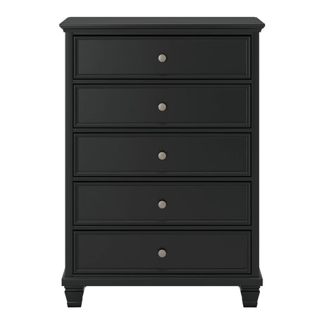 Commode à 5 tiroirs en bois et placage noir