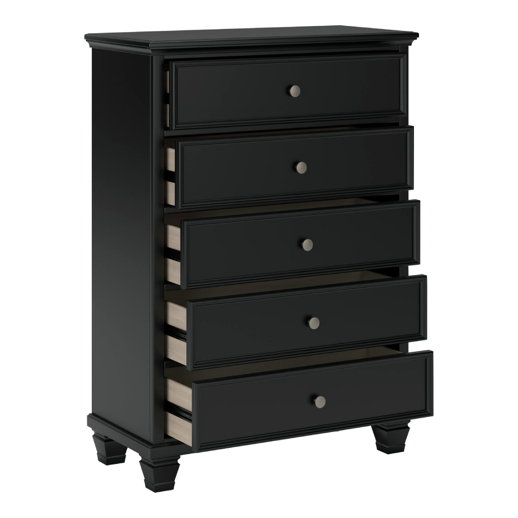 Commode à 5 tiroirs en bois et placage noir