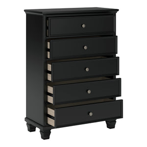 Commode à 5 tiroirs en bois et placage noir