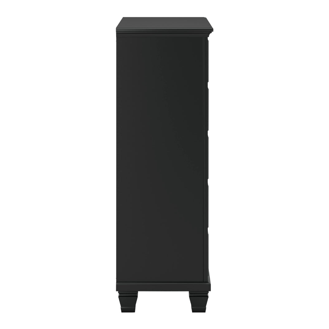 Commode à 5 tiroirs en bois et placage noir