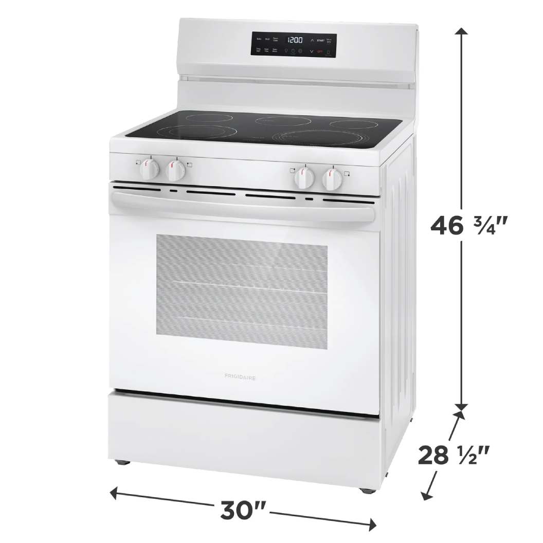 Cuisinière électrique 30 po, 5,3 pi³ Blanc avec 5 éléments