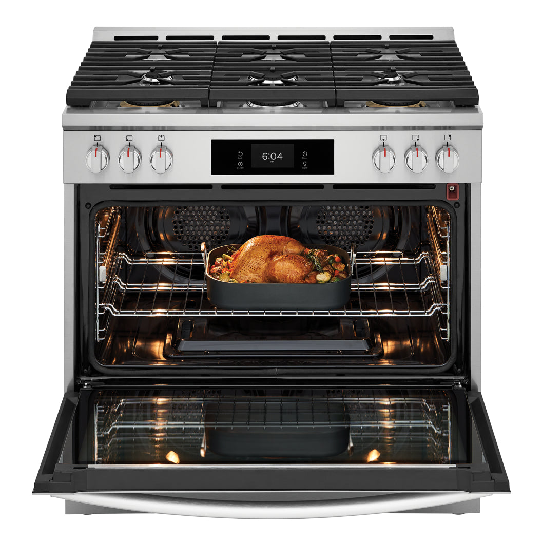Cuisinière au gaz 36 po, 4,6 pi³ Inox avec Convection totale, Air Fry et Nettoyage à la vapeur