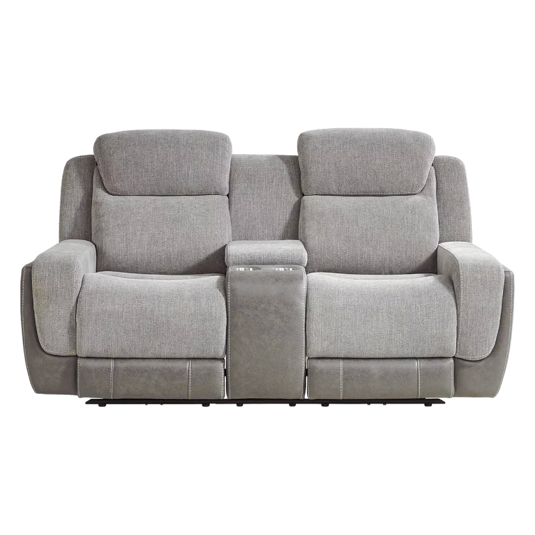 Causeuse en tissu gris deux tons zéro gravité motorisée avec console - K2179