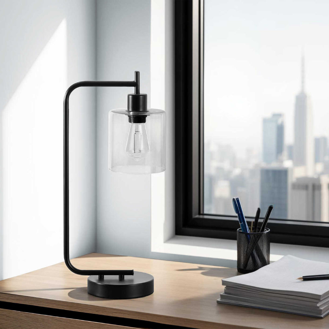 Lampe de table en métal noir avec port USB intégré 20 po - I 9637