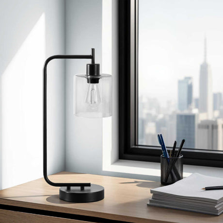 Lampe de table en métal noir avec port USB intégré 20 po - I 9637