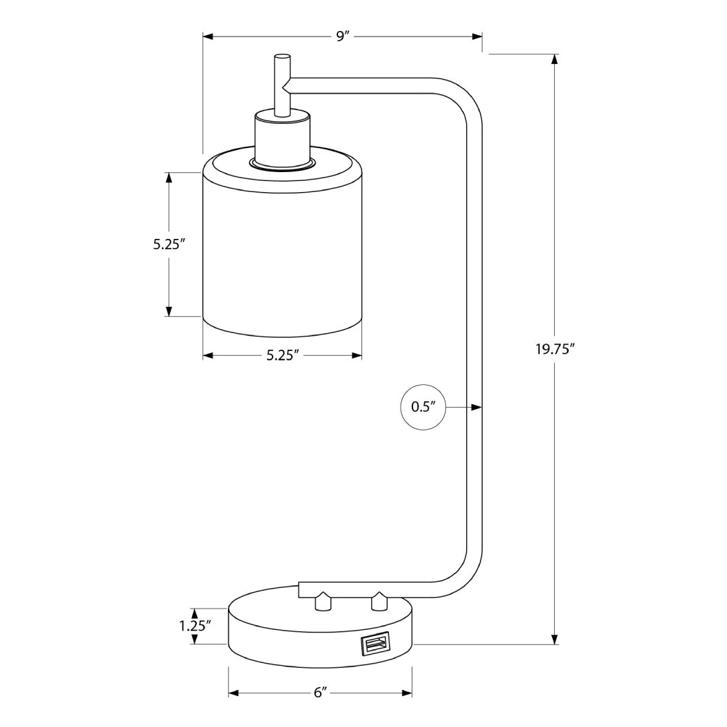 Lampe de table en métal noir avec port USB intégré 20 po - I 9637