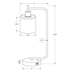 Lampe de table en métal noir avec port USB intégré 20 po - I 9637