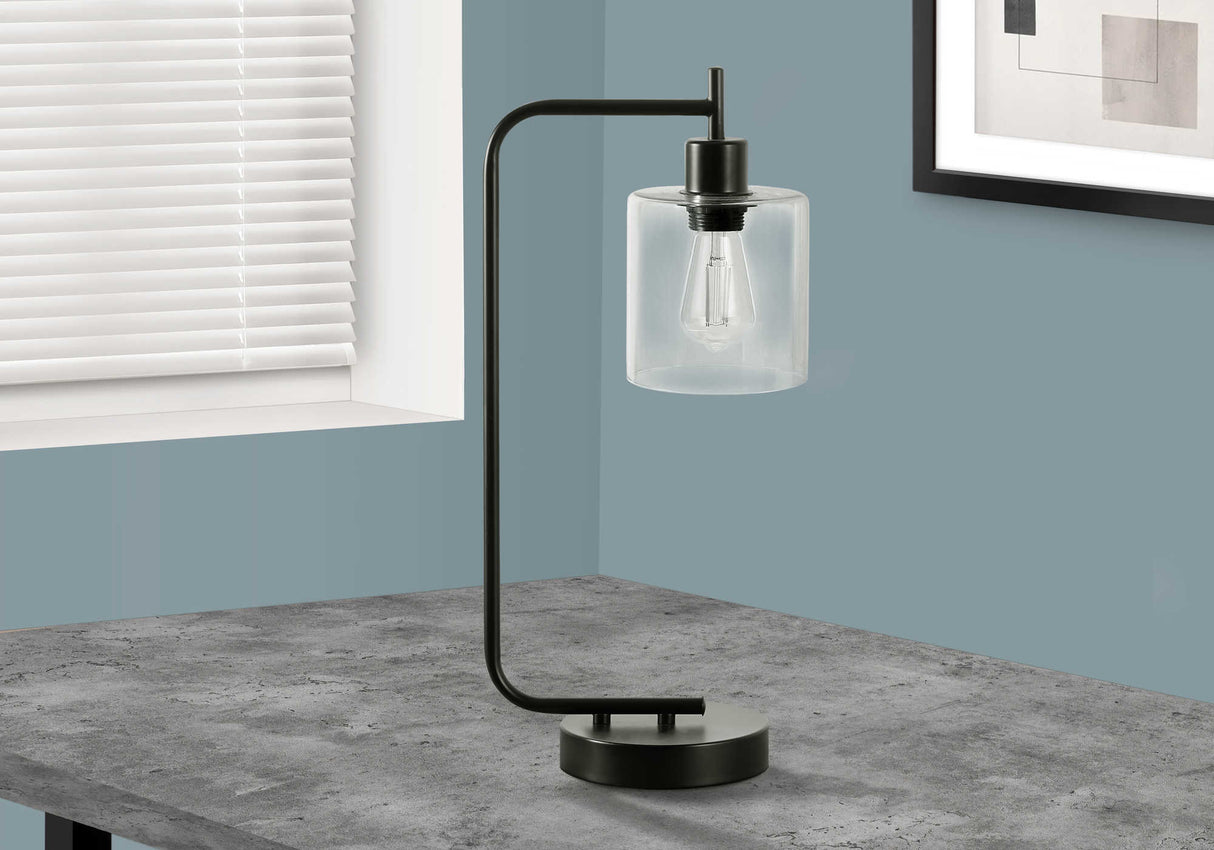 Lampe de table en métal noir et en verre 20 po.
