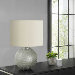 Lampe de table en résine grise texturée en forme de globe 19 po - I 9653