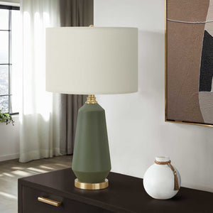 Lampe de table en céramique verte et accents en métal doré 26 po - I 9624