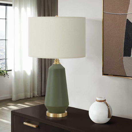 Lampe de table en céramique verte et accents en métal doré 26 po - I 9624