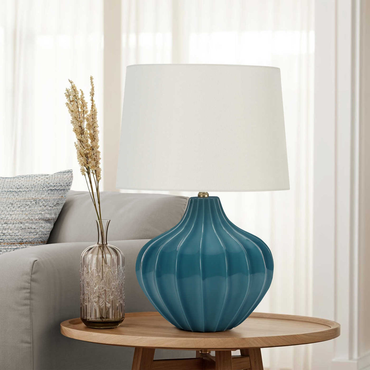 Lampe de table en céramique bleue incurvée 24 po - I 9612