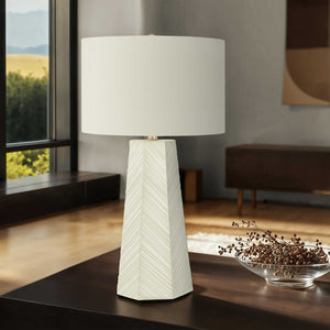 Lampe de table en céramique blanche à lignes géométriques 29 po - I 9614