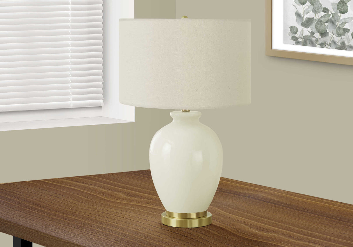 Lampe de table en céramique blanche et dorée 26 po