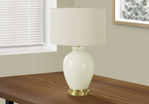 Lampe de table en céramique blanche et dorée 26 po