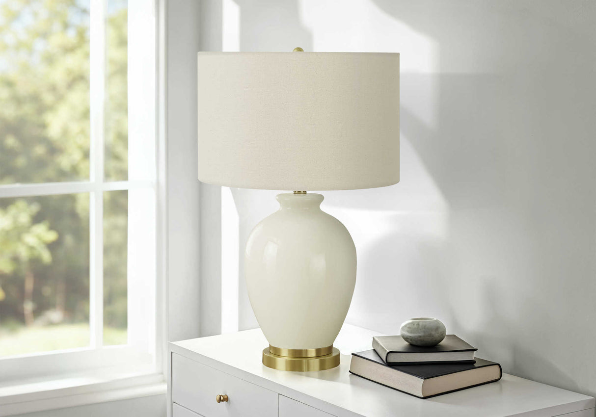 Lampe de table en céramique blanche et dorée 26 po