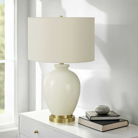 Lampe de table en céramique crème lisse et métal doré 26 po - I 9625