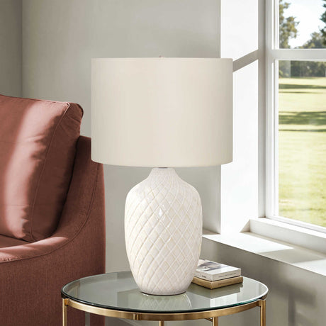 Lampe de table en céramique crème à effet diamant 25 po - I 9707