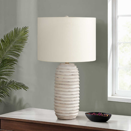 Lampe de table en résine crème texturée 28 po - I 9742