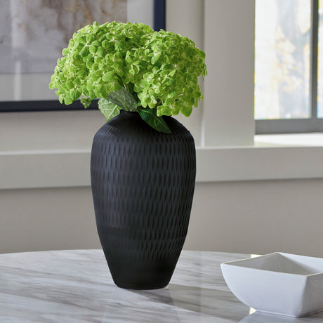 Petit vase en verre gris ardoise à motif en cristal taillé - Etney