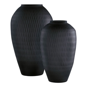 Vase en verre gris ardoise à motif en cristal taillé - Etney