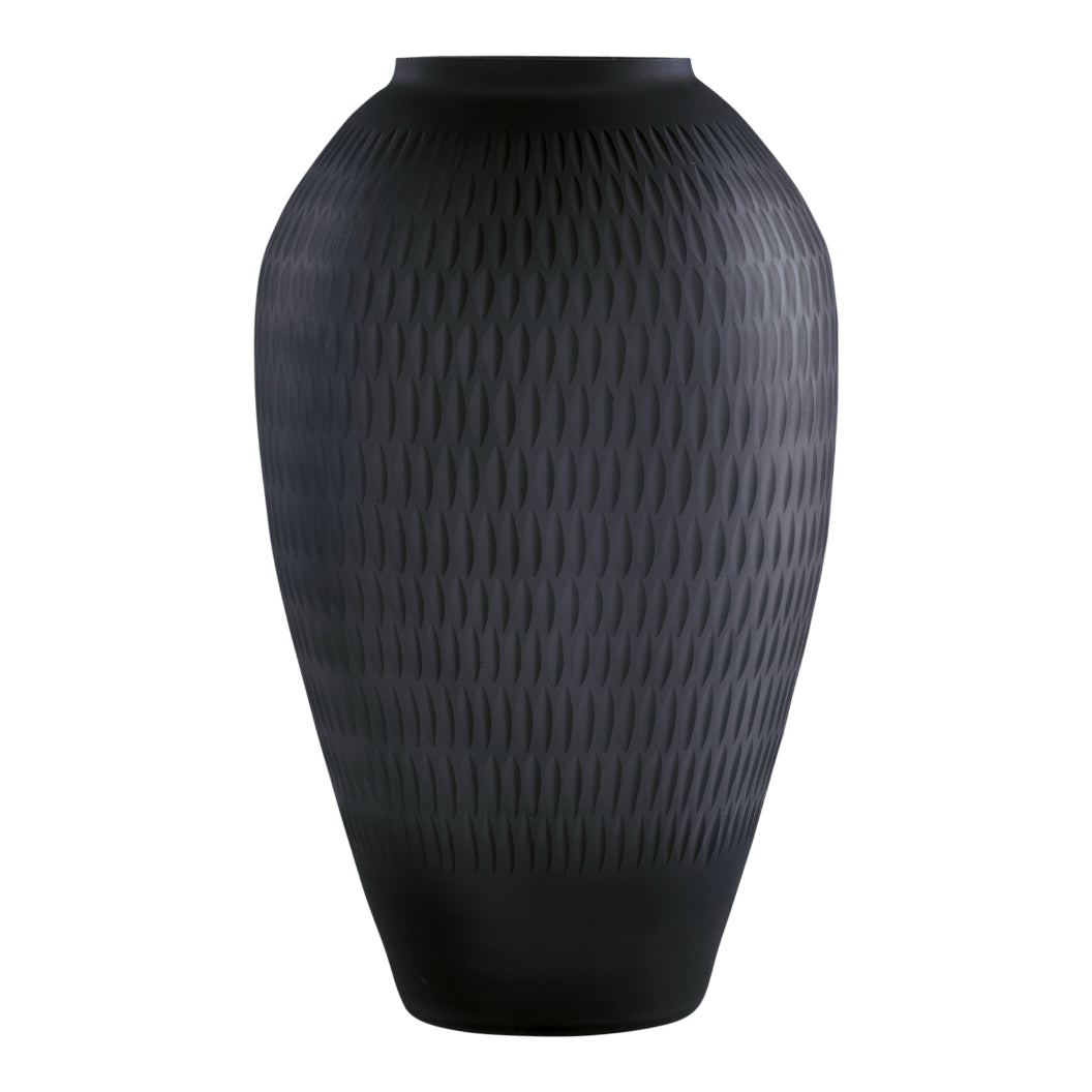 Grand vase en verre gris ardoise à motif en cristal taillé - Etney