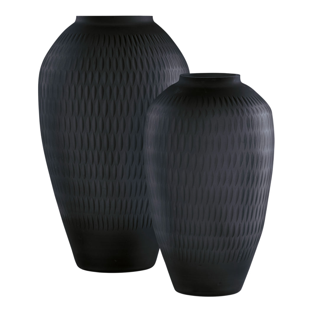 Grand vase en verre gris ardoise à motif en cristal taillé - Etney