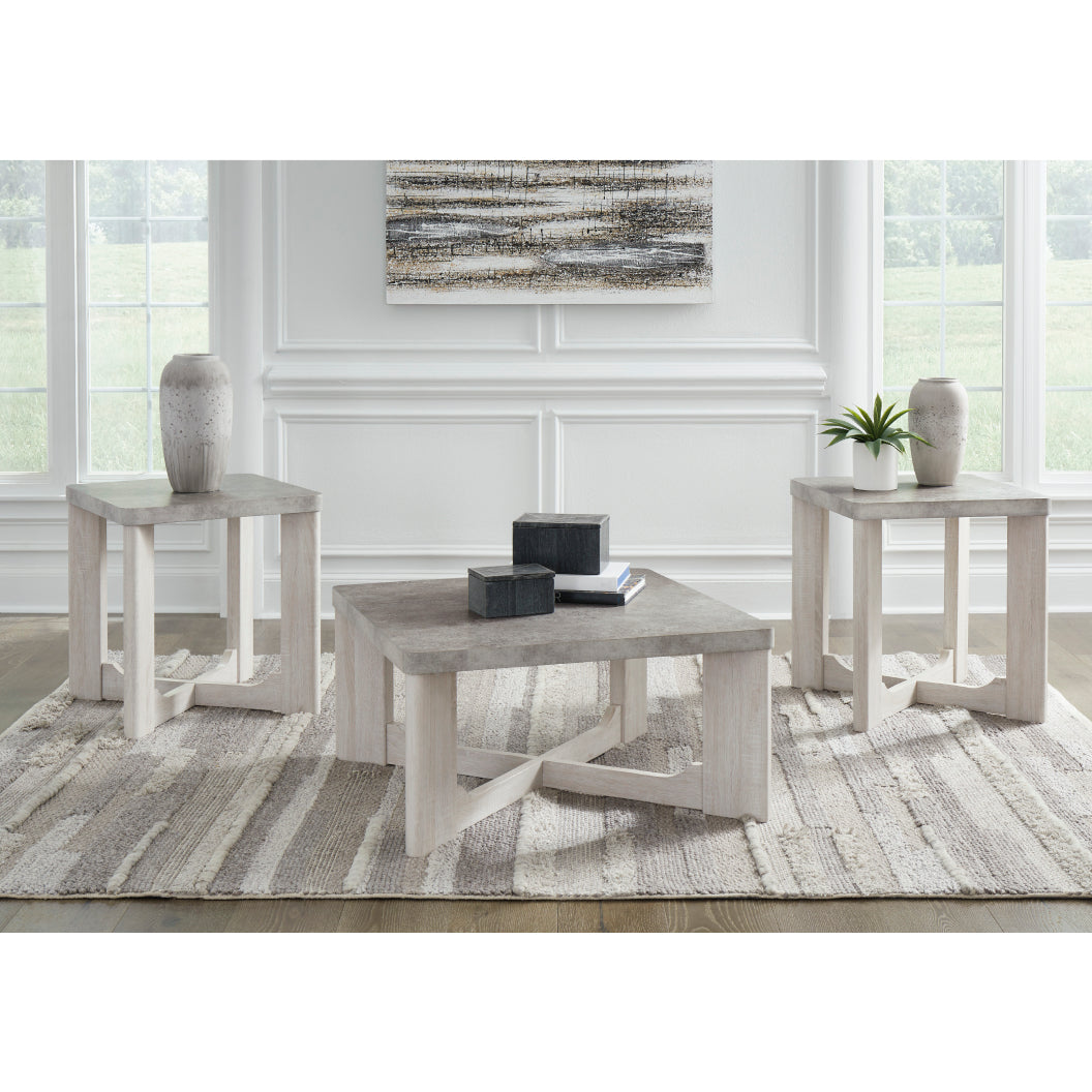 Ensemble de 3 tables en mélamine gris ciment - Garnilly