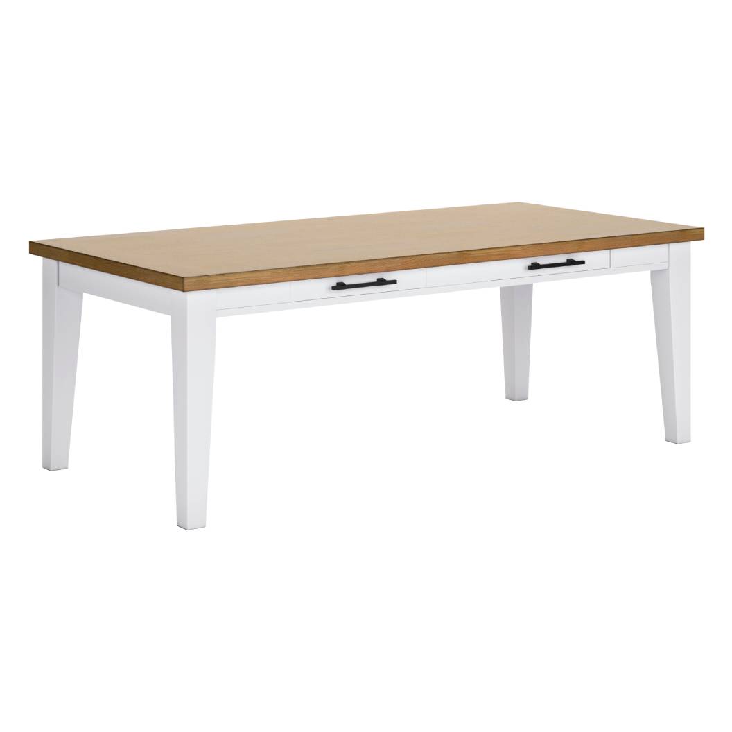 Table de salle à manger rectangulaire en bois brun blanc avec 2 tiroirs - Ashbryn