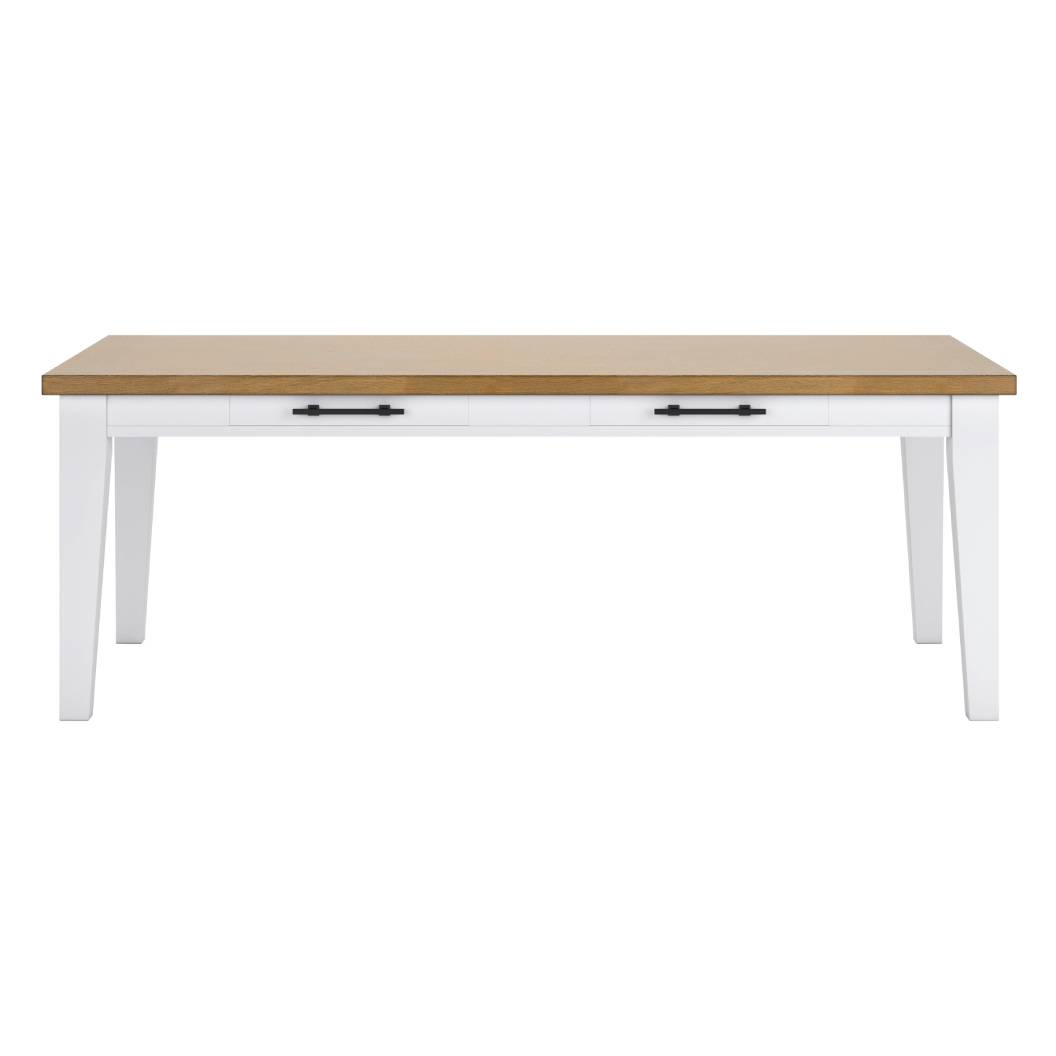 Table de salle à manger rectangulaire en bois brun blanc avec 2 tiroirs - Ashbryn