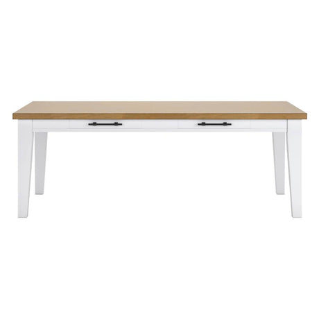 Table de salle à manger rectangulaire en bois brun blanc avec 2 tiroirs - Ashbryn