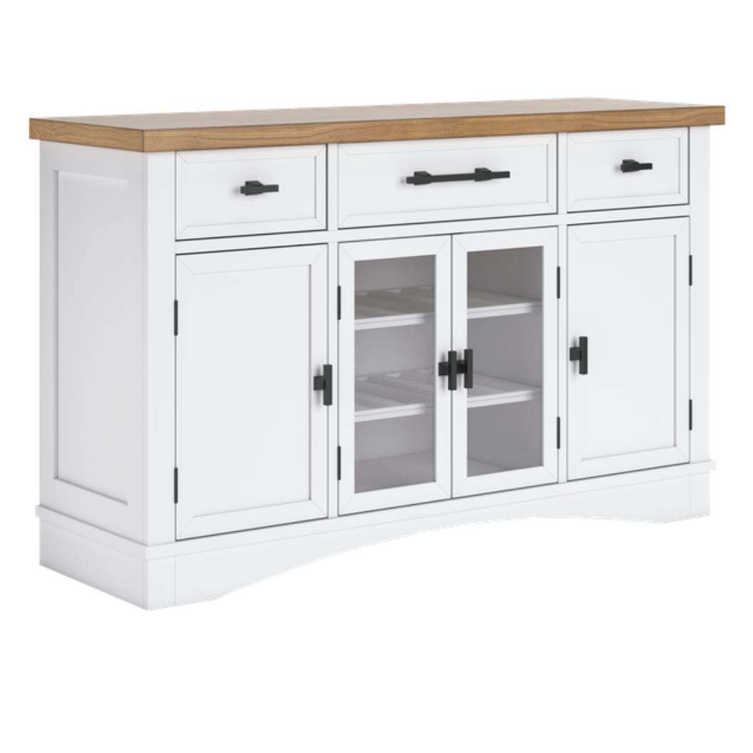 Buffet en bois blanc avec 4 portes et 3 tiroirs - Ashbryn