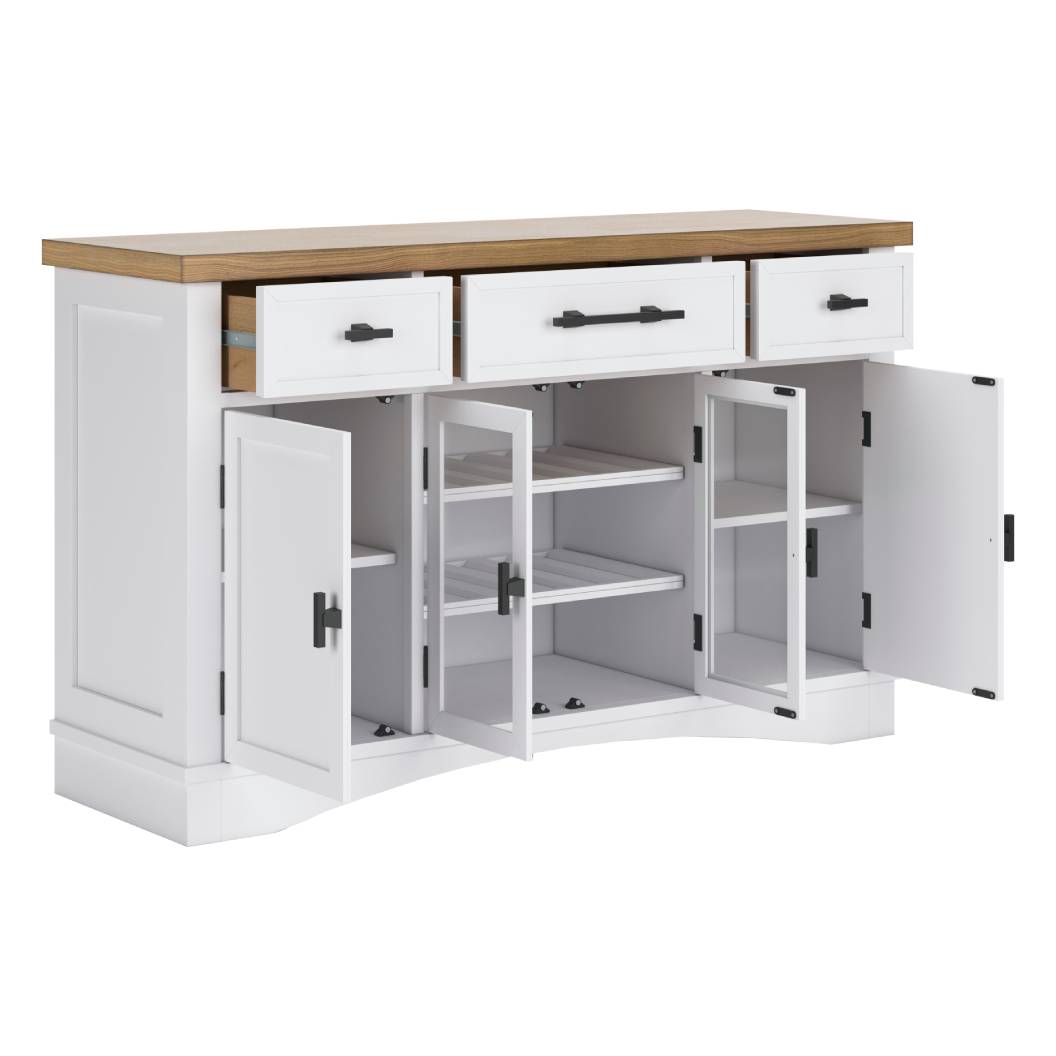 Buffet en bois blanc avec 4 portes et 3 tiroirs - Ashbryn