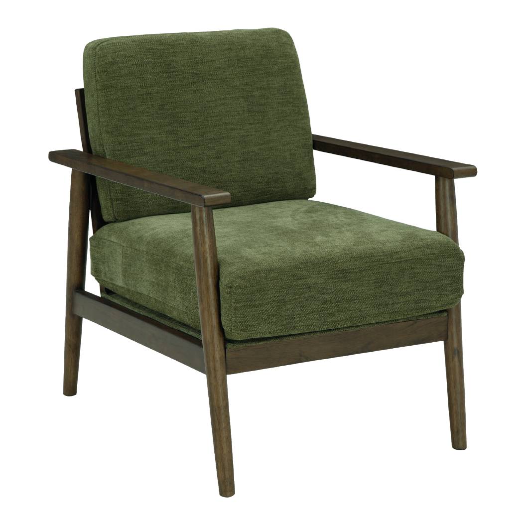 Fauteuil vert olive en tissu et faux bois - Bixler