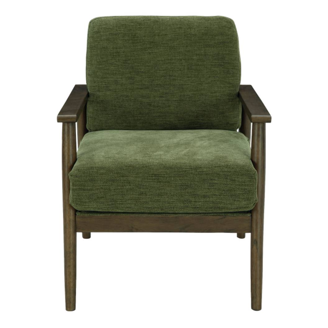 Fauteuil vert olive en tissu et faux bois - Bixler