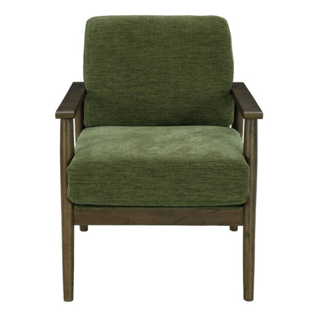 Fauteuil vert olive en tissu et faux bois - Bixler