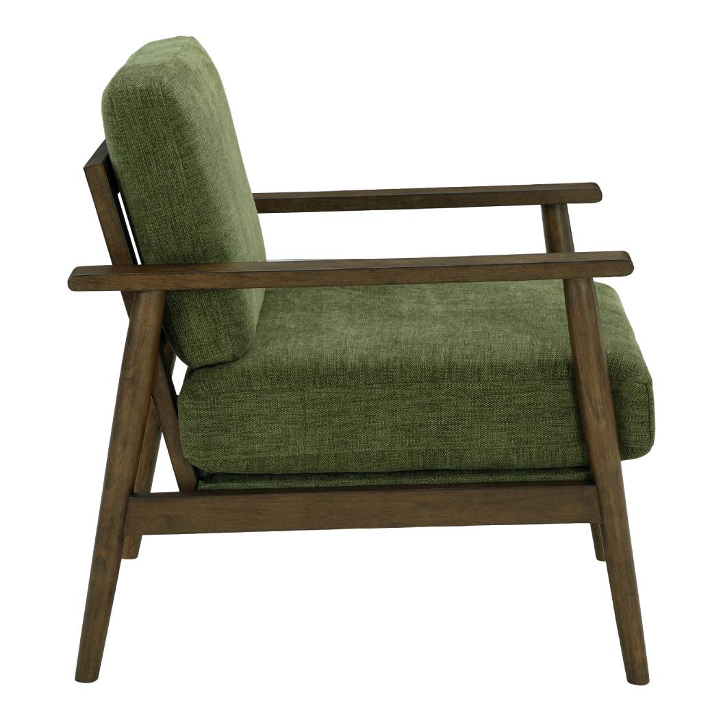 Fauteuil vert olive en tissu et faux bois - Bixler