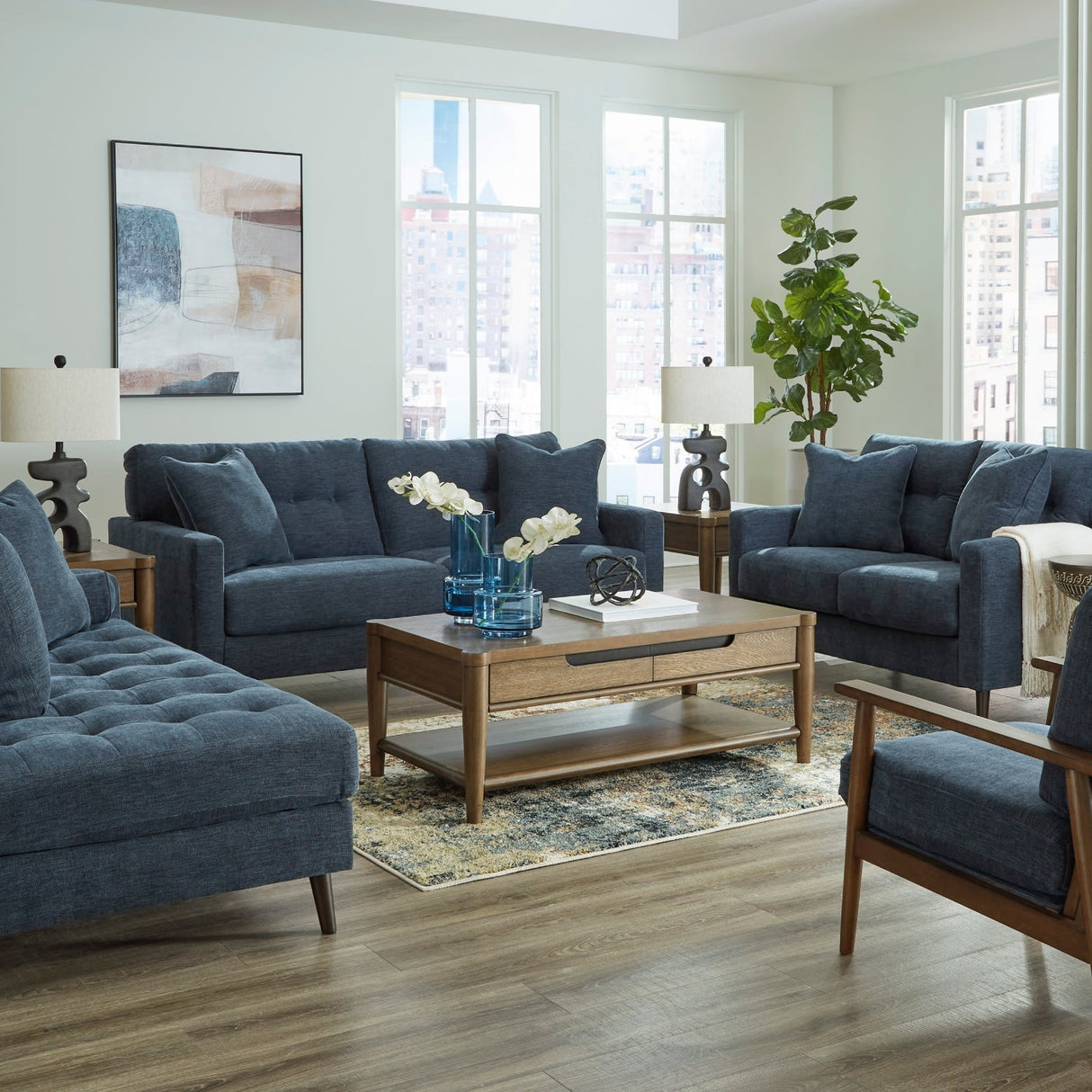 Causeuse bleu marine en tissu - Bixler