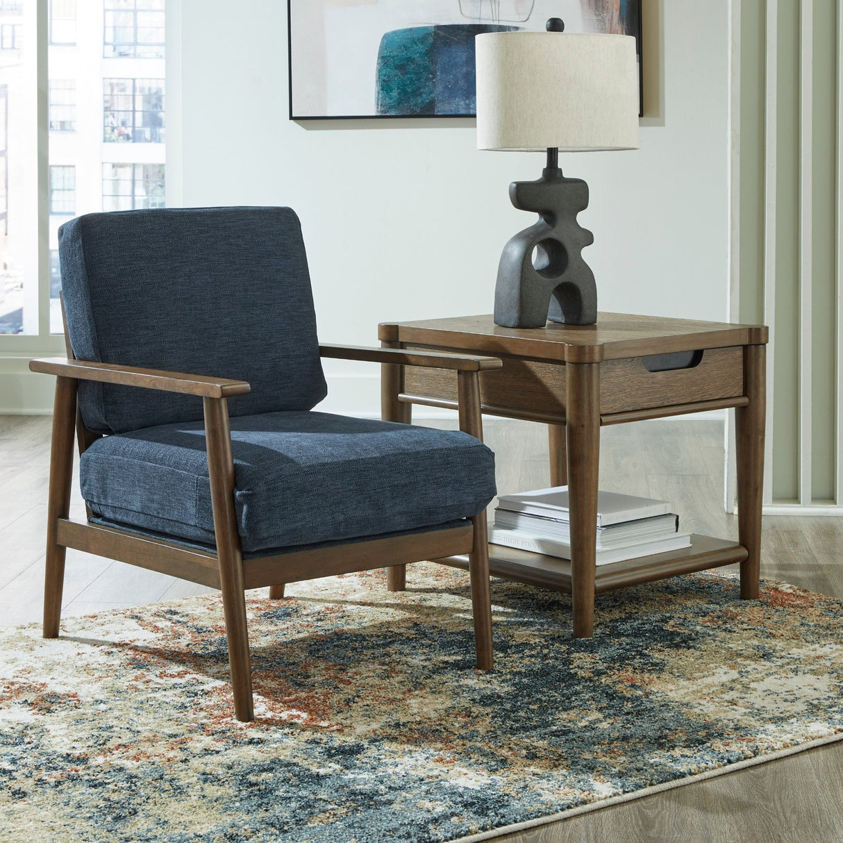 Fauteuil d'appoint en tissu bleu marine - Bixler