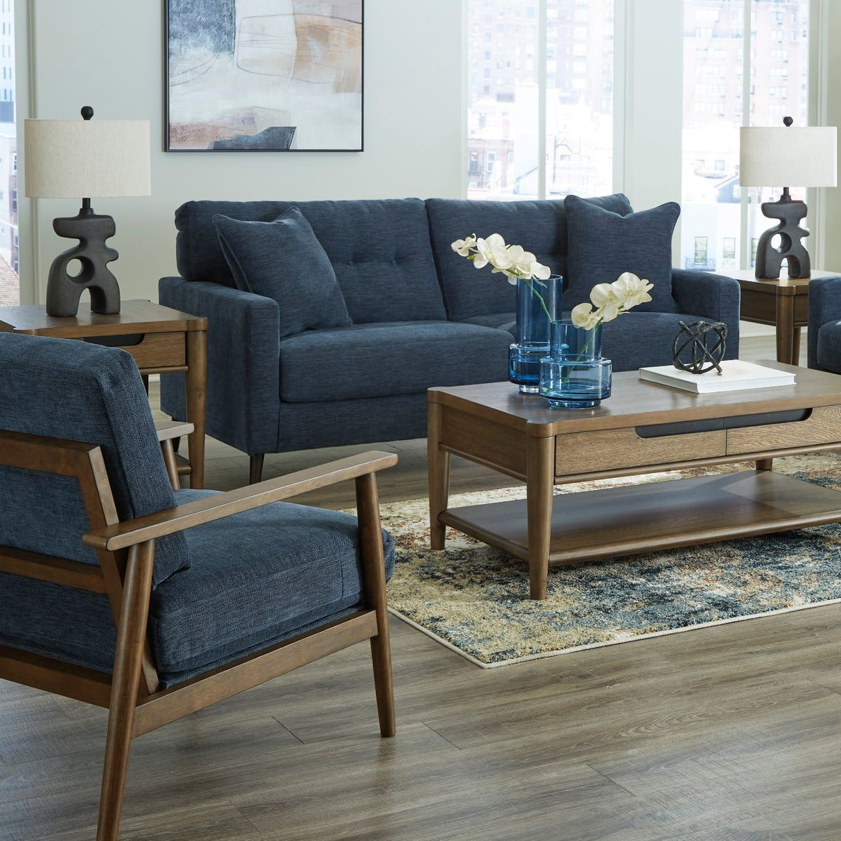 Fauteuil d'appoint en tissu bleu marine - Bixler