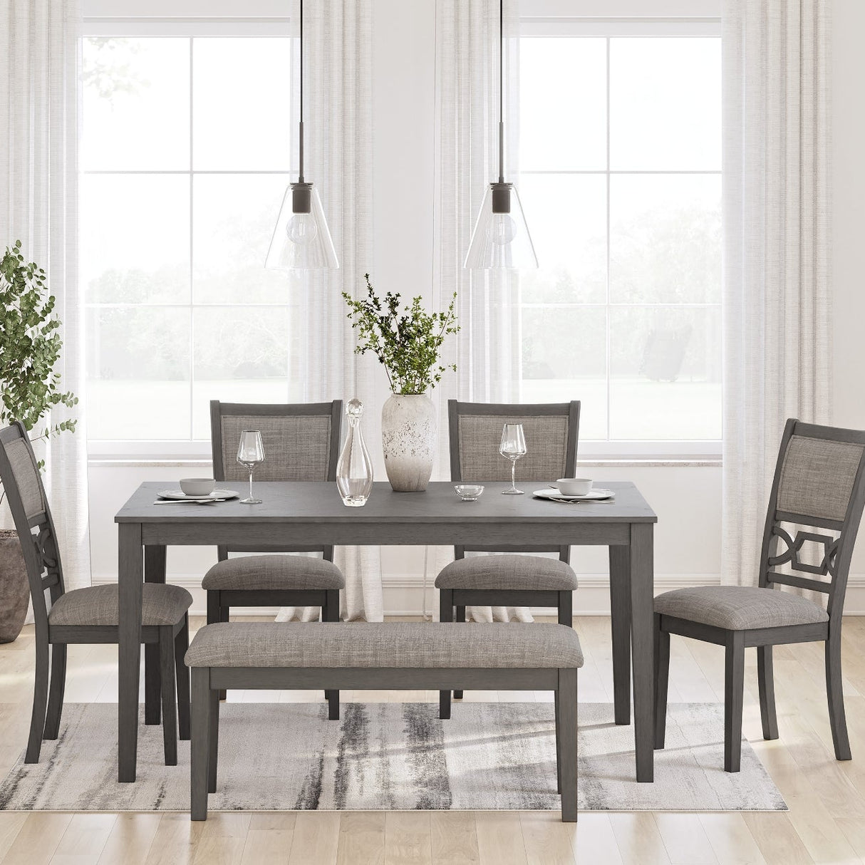 Ensemble de table à manger avec 4 chaises et 1 banc rembourrés - Wrenning